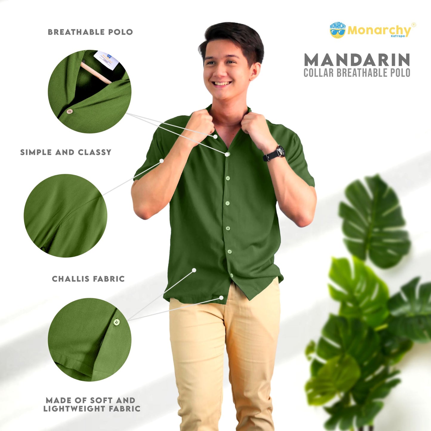 Monarchy Official Mandarin Collar | Summer Breathable Polo | Plain Polo for Men | HIGH QUALITY