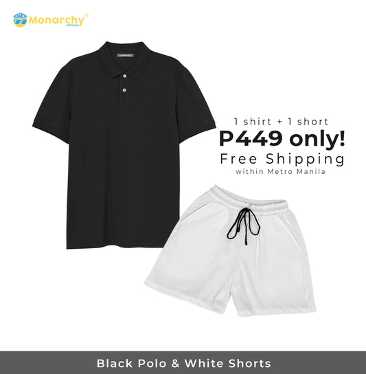 Monarchy BLACK POLO SHIRT ( PLAIN ) and SHORT COMBO for Men and Women